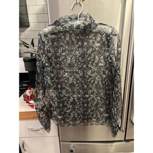 Shear top , by S.Deer/concept, neck is a mock turtleneck, small, black and gray